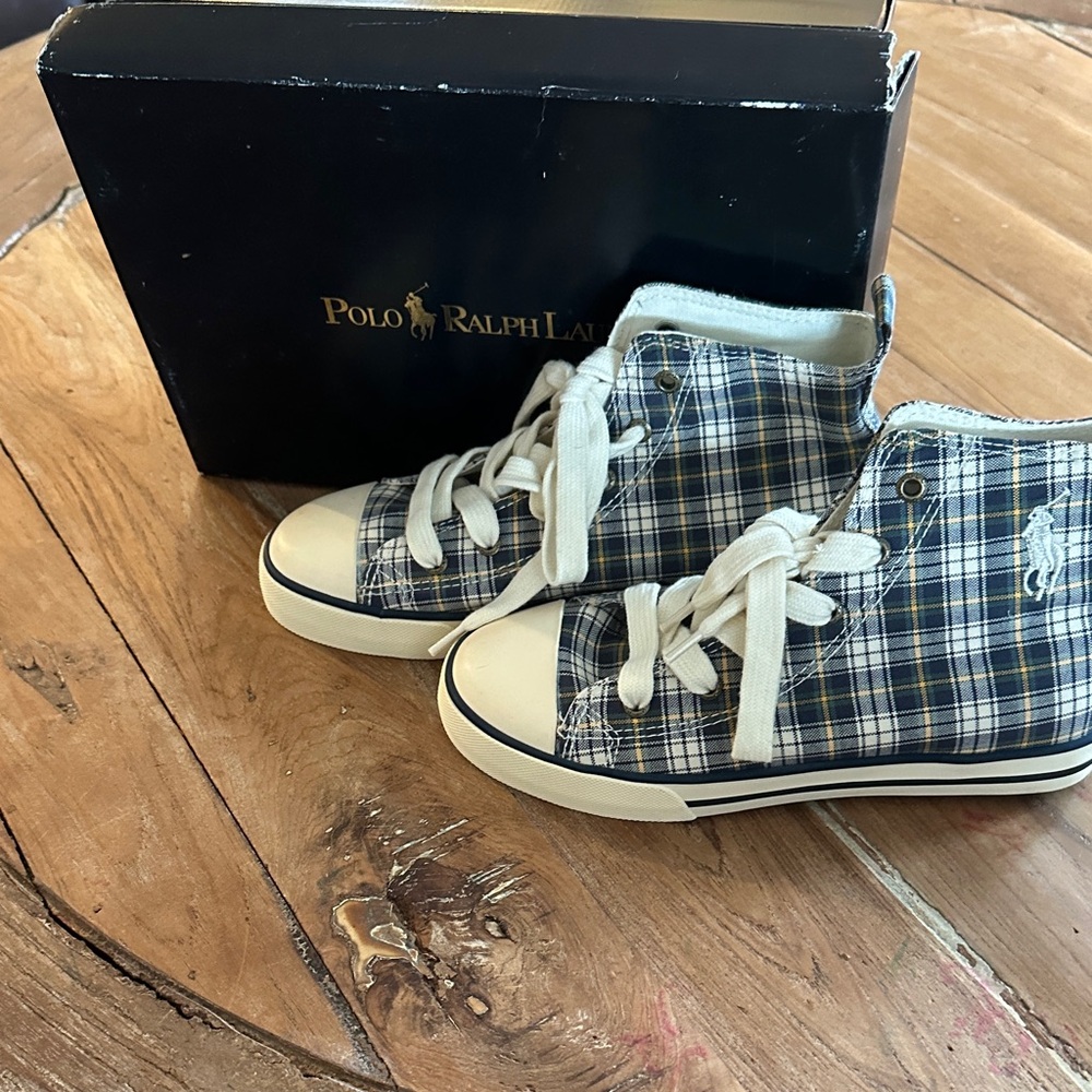 Polo by Ralph Lauren Kids Plaid Sneakers - Navy and White